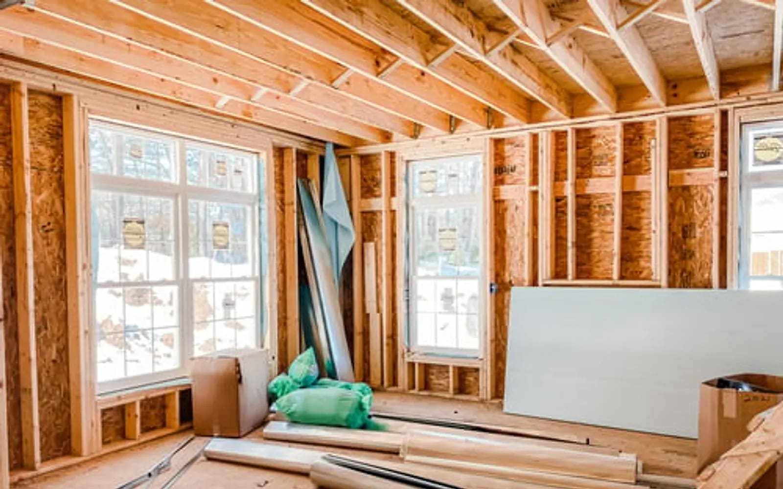 Interior framing and structural work during a major home remodel and addition